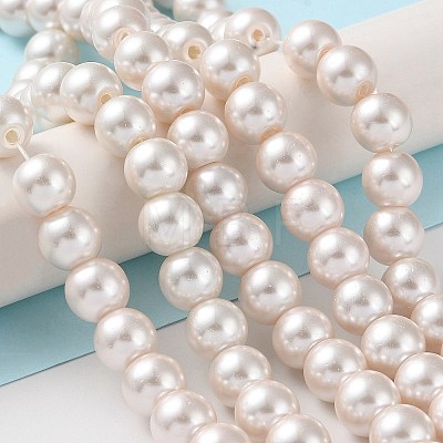 (Defective Closeout Sale: Fading) Baking Painted Pearlized Glass Pearl Round Bead Strands HY-XCP0001-12-1