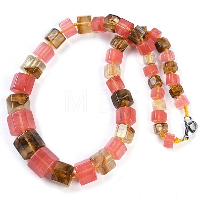 Tigerskin Glass Hexagon Prism Graduated Beaded Necklaces for Women Men NJEW-K388-03B-1