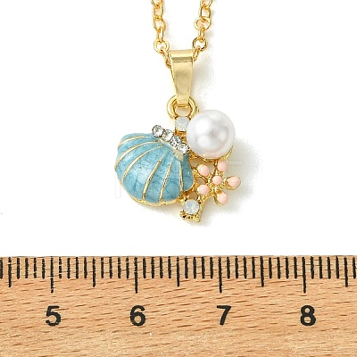 Summer Beach Alloy Enamel Sea Animal Pendant Brass Cable Chain Necklaces NJEW-JN06635-1