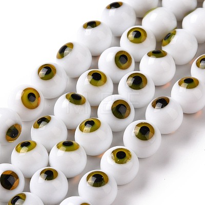 Handmade Evil Eye Lampwork Round Bead Strands LAMP-L055-10mm-32-1