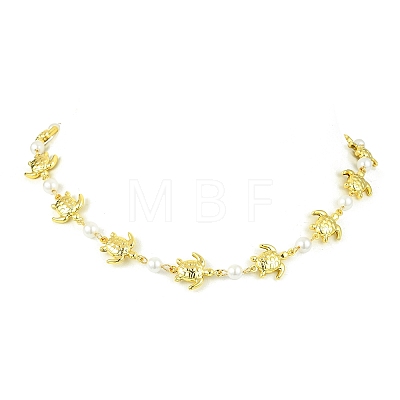 4Pcs 4 Styles Ocean 304 Stainless Steel Sea Animals Handmade Link Chain Necklaces with White Round Shell Pearl Beads NJEW-JN06097-1