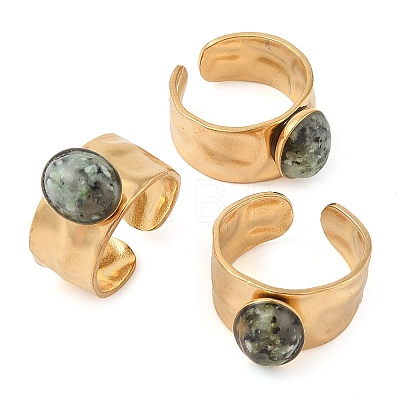 Oval Natural African Turquoise(Jasper) Finger Rings RJEW-Z057-12G-02-1