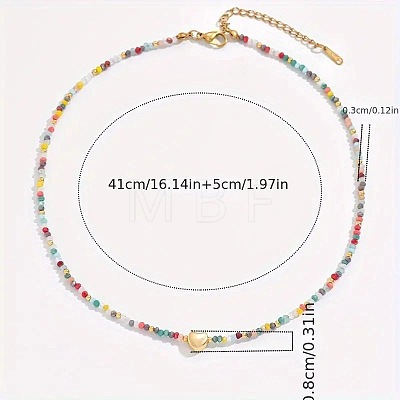 Bohemian 304 Stainless Steel Heart Faceted Colorful Glass Beaded Necklaces for Women JD8300-1