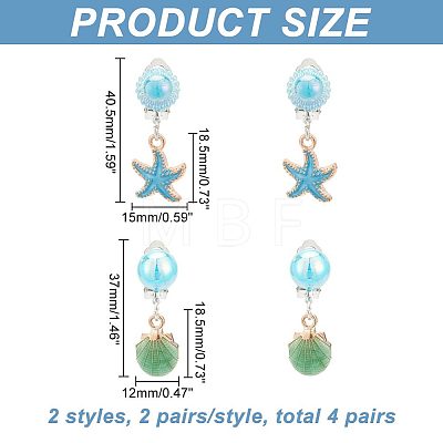 4 Pair 2 Style Imitation Shell Enamel Dangle Clip-on Earrings EJEW-AR0001-09B-1
