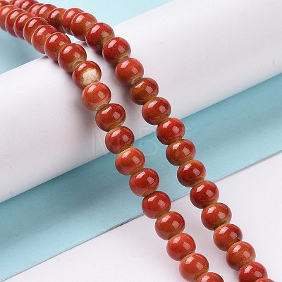 Handmade Fancy Antique Glazed Porcelain Ceramic Round Beads Strands PORC-L019-6mm-08-1