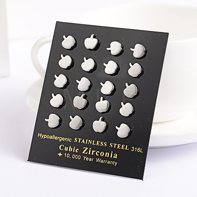 Non-Tarnish Apple 304 Stainless Steel Ear Studs X-EJEW-F0075-049P-1