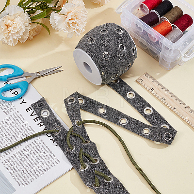 15 Yards Glitter Polyester Ribbon with Stainless Steel Eyelets OCOR-BC0009-66A-1