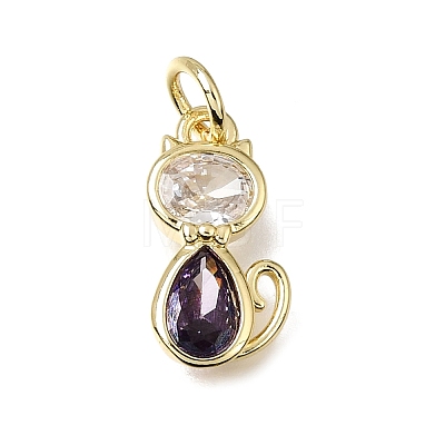 Brass Micro Pave Purple Cubic Zirconia Charms CU-L001-18G-10-1