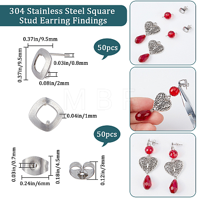 SUNNYCLUE 50Pcs 304 Stainless Steel Stud Earring Findings STAS-SC0006-51-1
