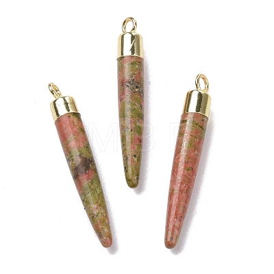 Natural Unakite Brass Pointed Pendants G-B025-02LG-12-1