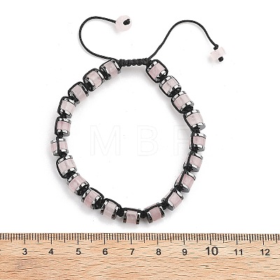 Adjustable Natural Rose Quartz and Non-magnetic Synthetic Hematite Braided Bead Bracelets BJEW-Z090-01B-1