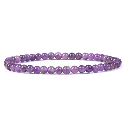 4mm Round Natural Amethyst Beads Bracelet for Men KG3069-35-1