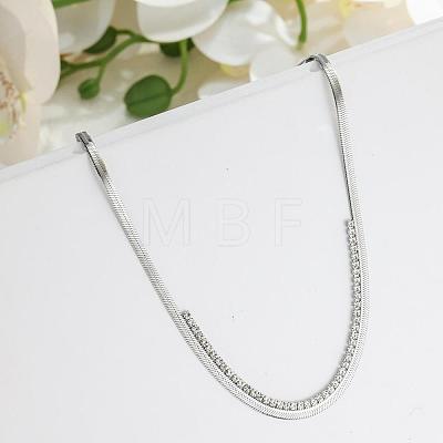 304 Stainless Steel Pave Square Clear Cubic Zirconia Flat Snake Chain Necklaces for Women WG60D5C-02-1