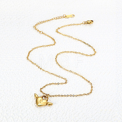 304 Stainless Steel Heart Lock with Angel Wings Pendant Necklaces for Women WG91D89-01-1