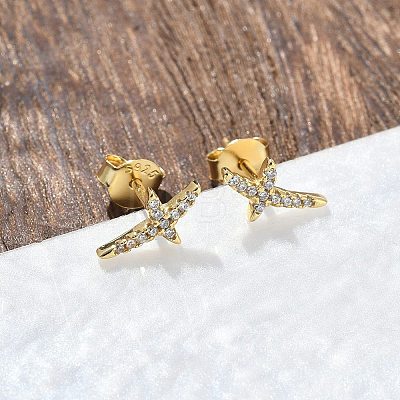 925 Sterling Silver Clear Cubic Zirconia Stud Earrings EJEW-Q032-01D-G-1