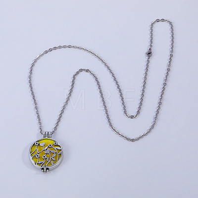 Alloy Heart Flower Hollow Diffuser Locket Pendant Necklaces with Yellow Plush Aromatherapy Pad Inside KF6005-1