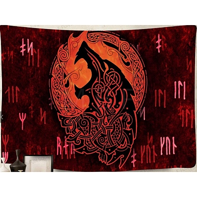 Polyester Viking Wolf Wall Hanging Tapestry WOLF-PW0001-46B-1