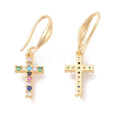 Brass Micro Pave Cubic Zirconia Dangle Earrings EJEW-F233-02G-1