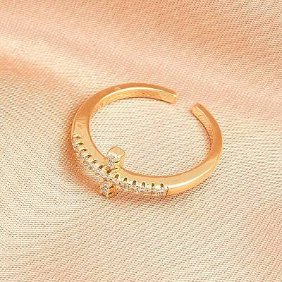 Brass Micro Pave Cubic Zirconia Cuff Rings KK-H093-19G-1