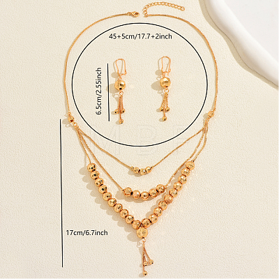 Vintage Brass Round Beaded Tassel Multi-layer Necklace & Earrings for Women JG6076-1