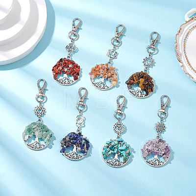 Chakra Natural & Synthetic Gemstone Chips Beads & Alloy Tree of Life Pendant Decorations GG-CJ775D-1