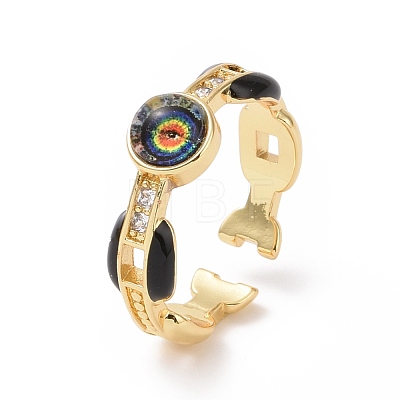 Resin Eye Open Cuff Ring with Clear Cubic Zirconia RJEW-P032-02G-1