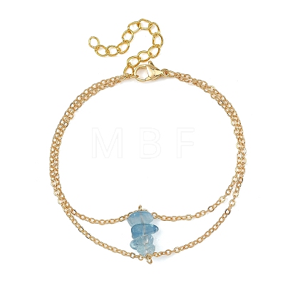 Brass Cable Chains & Natural Gemstone Chip Beads Double Layers Bracelets for Women BJEW-JB14134-1