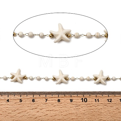 Handmade 304 Stainless Steel Synthetic Turquoise Starfish Link Chains CHS-L032-05G-03-1