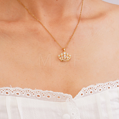 Brass Pave Cubic Zirconia Crown Pendant 304 Stainless Steel Cable Chain Necklaces for Women WGD413B-03-1