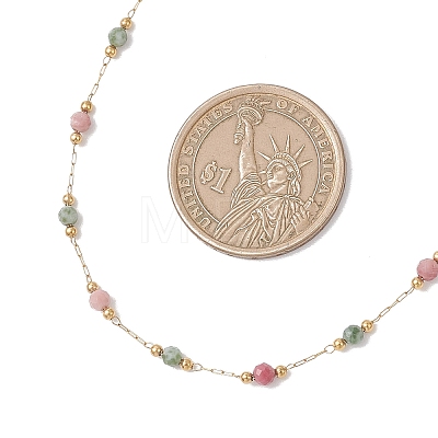 Handmade 3MM Faceted Round Mixed Gemstone Beads & 316 Stainless Steel Round Link Chains Necklaces NJEW-JN05872-1