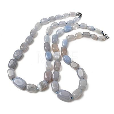 Dyed Natural Agate Cuboid Graduated Beaded Necklaces with Alloy Clasps NJEW-C113-01D-1
