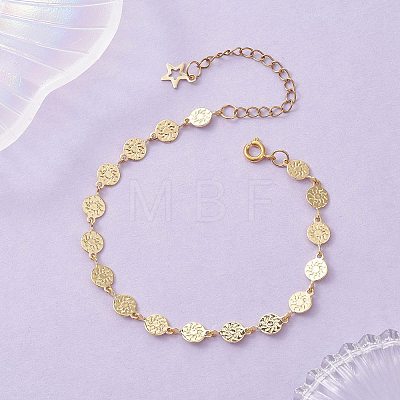 Brass Flat Round with Sun Pattern Link Bracelets BJEW-JB13480-1