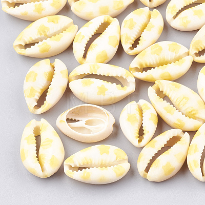Printed Cowrie Shell Beads SHEL-S274-03-1