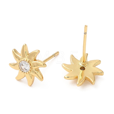 Rack Plating Brass Sun Studs Earrings with Cubic Zirconia EJEW-D061-29G-1