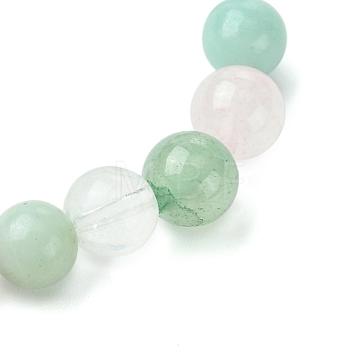 Natural Amazonite & Rose Quartz & Quartz Crystal & Green Aventurine Round Beaded Stretch Bracelets BJEW-JB10910-10-1