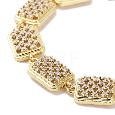 Rack Plating Brass Pave Clear Cubic Zirconia Rectangle Link Chain Bracelets for Women BJEW-R317-09G-1