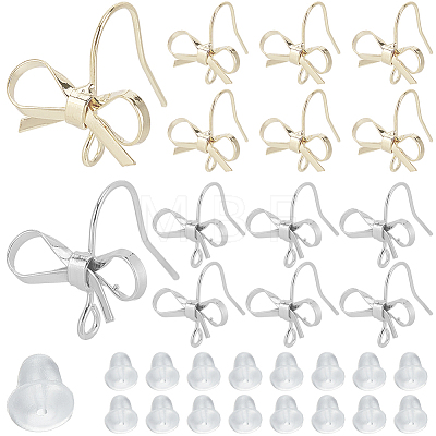 SOFPLATE 28Pcs 2 Color Bowknot Shape Brass Earring Hook DIY-SP0001-07-1