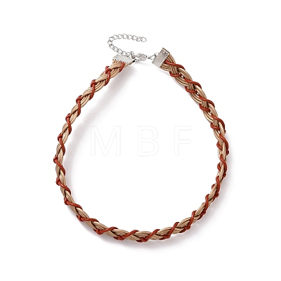 Cowhide Leather Braided Wave Choker Necklace with Brass Clasps for Women NJEW-JN04168-1