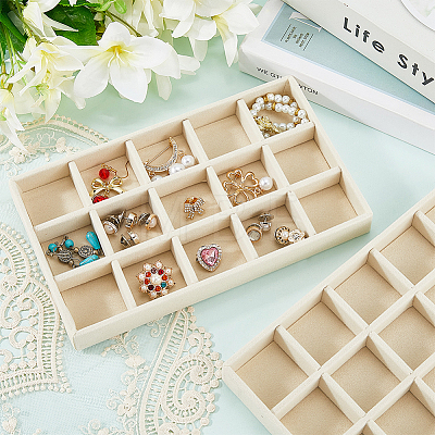 15 Grids Rectangle Wood Covered with Velvet Jewelry Trinket Display Trays AJEW-WH20054-062G-01-1