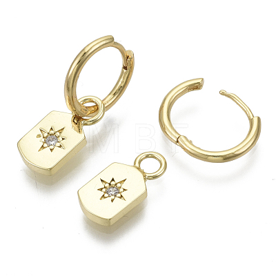 Brass Micro Pave Clear Cubic Zirconia Dangle Huggie Hoop Earrings KK-R137-012-NF-1