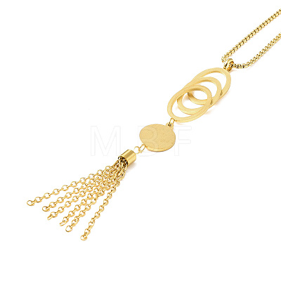 Ion Plating(IP) 304 Stainless Steel Ring with Tassel Pendant Necklace with Box Chains for Women NJEW-B087-07G-1