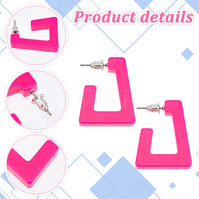   4 Pairs 4 Colors Acrylic Trapezoid Stud Earrings with 304 Stainless Steel Pins EJEW-PH0001-14-1