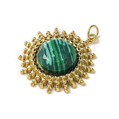 Ion Plating(IP) 304 Stainless Steel Pave Faceted Synthetic Malachite Pendants FIND-Z028-38D-1