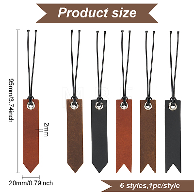 6Pcs 6 Styles Leather Bookmarks AJEW-FG0003-78-1