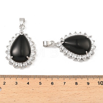 Natural Obsidian & Rhinestone Pendants G-K338-31P-10-1