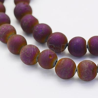 Electroplate Natural Druzy Agate Beads Strands G-G708-8mm-02-1