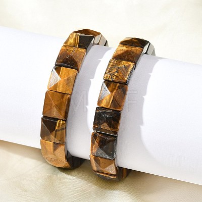Square Natural Tiger Eye Beads Stretch Bracelets for Women Men BJEW-C097-06Q-1