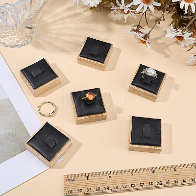 6Pcs Bamboo Single Ring Display Stands with PU Leather/Velvet Mat RDIS-CL0001-01B-1