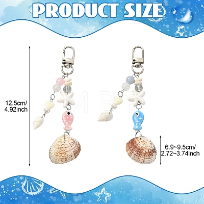 Handmade Porcelain & Natural White Jade & Natural Shell & Glass Pendant Decorations HJEW-YW00516-01-1