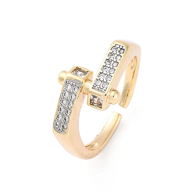 Brass Micro Pave Clear Cubic Zirconia Cuff Finger Rings for Women RJEW-C116-19G-1